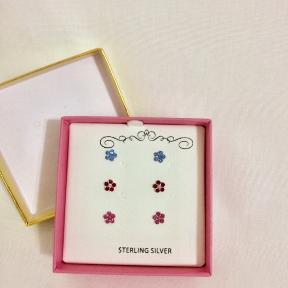 Children's Sterling Silver Flower Earrings - Picture 2 of 3